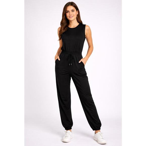 Halara Pants - NWT Halara Black Sleeveless Jumpsuit Drawstring Waist Women’s Size XL